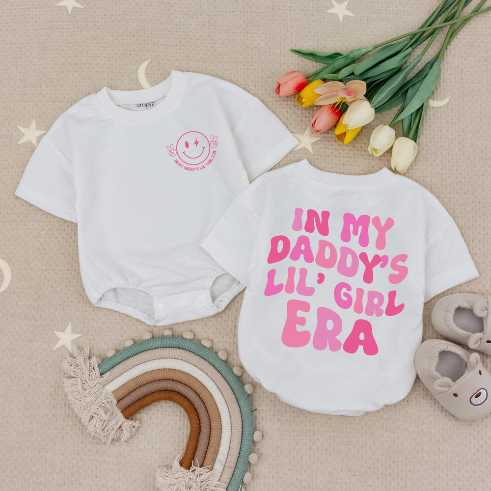 In My Daddy's Lil' Girl Era Baby Romper Cute Retro Pink Outfit for Baby Girls Adorable Smiley Face Graphic Perfect Gift for Daughter or Baby Shower