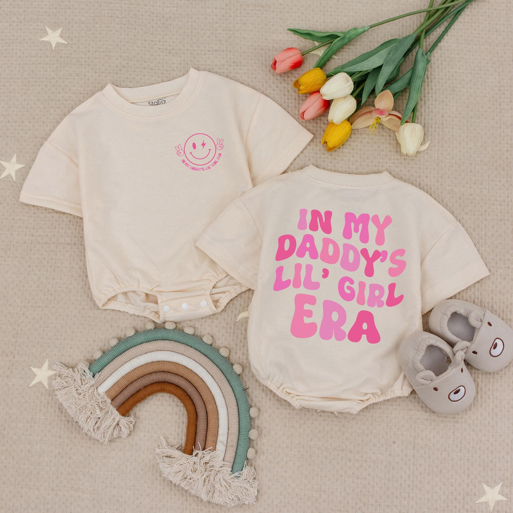 In My Daddy's Lil' Girl Era Baby Romper Cute Retro Pink Outfit for Baby Girls Adorable Smiley Face Graphic Perfect Gift for Daughter or Baby Shower