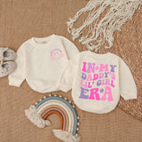 In My Daddy's Lil' Girl Era Baby Romper with Pink & Purple Text, Smiley Face Graphic, Long Sleeve Cotton Outfit for Girls, Cute Gift Idea