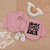 In My Daddy's Lil' Girl Era Baby Romper with Pink & Purple Text, Smiley Face Graphic, Long Sleeve Cotton Outfit for Girls, Cute Gift Idea