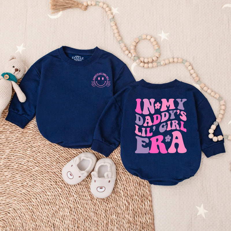 In My Daddy's Lil' Girl Era Baby Romper with Pink & Purple Text, Smiley Face Graphic, Long Sleeve Cotton Outfit for Girls, Cute Gift Idea