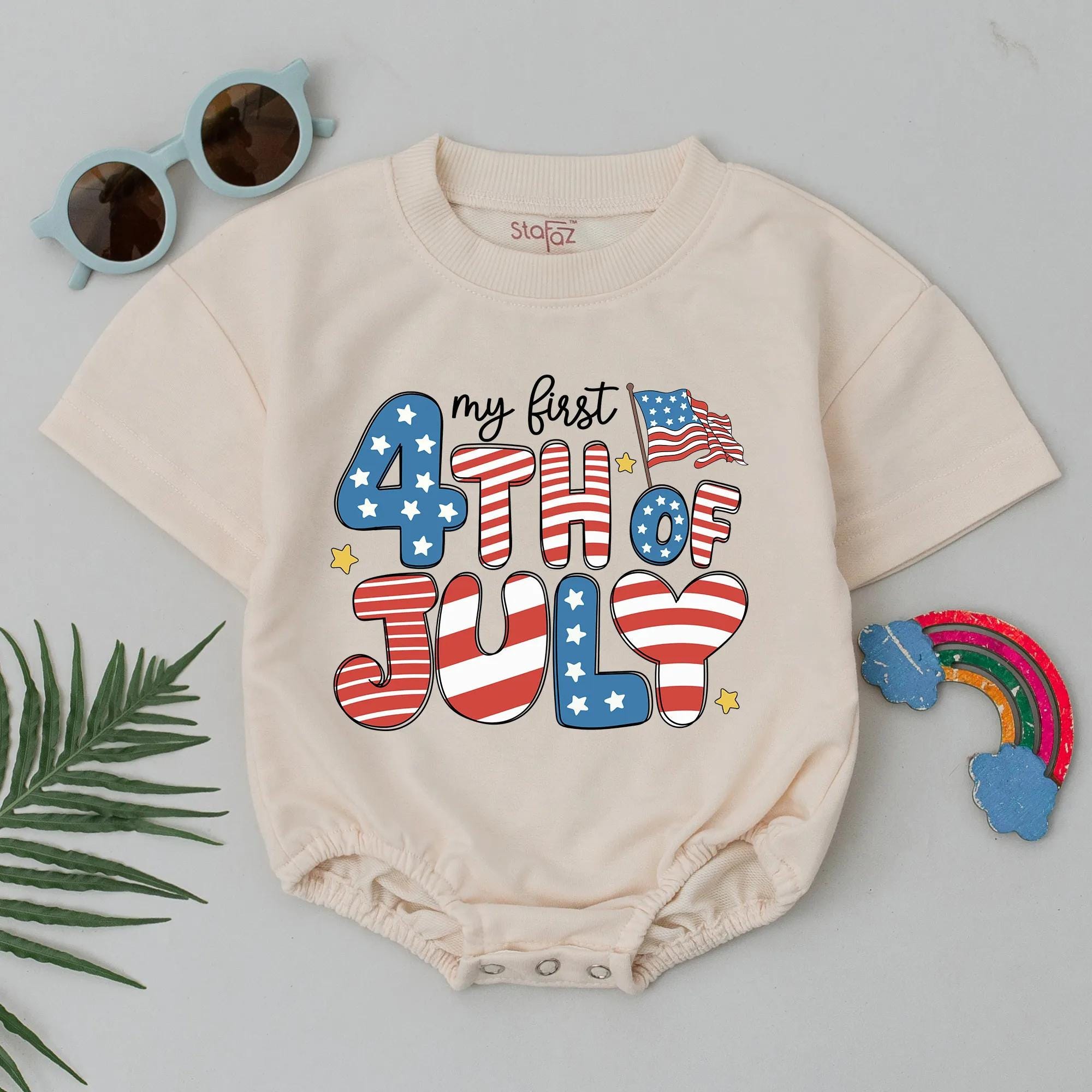 My First 4th of July Baby Romper Stars Stripes Patriotic Outfit Comfortable Cotton Infant Holiday Gift USA Flag Design