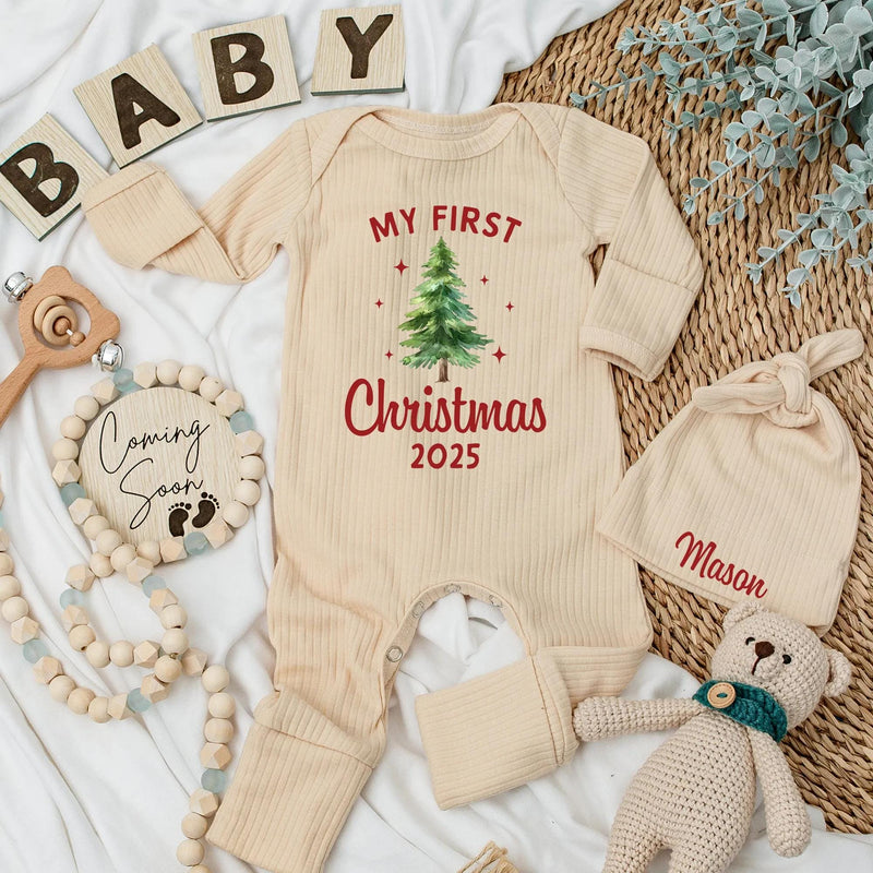 My First Christmas 2025 Baby Bodysuit Custom Outfit Newborn Holiday Tree Gender Neutral Soft Cotton Gift
