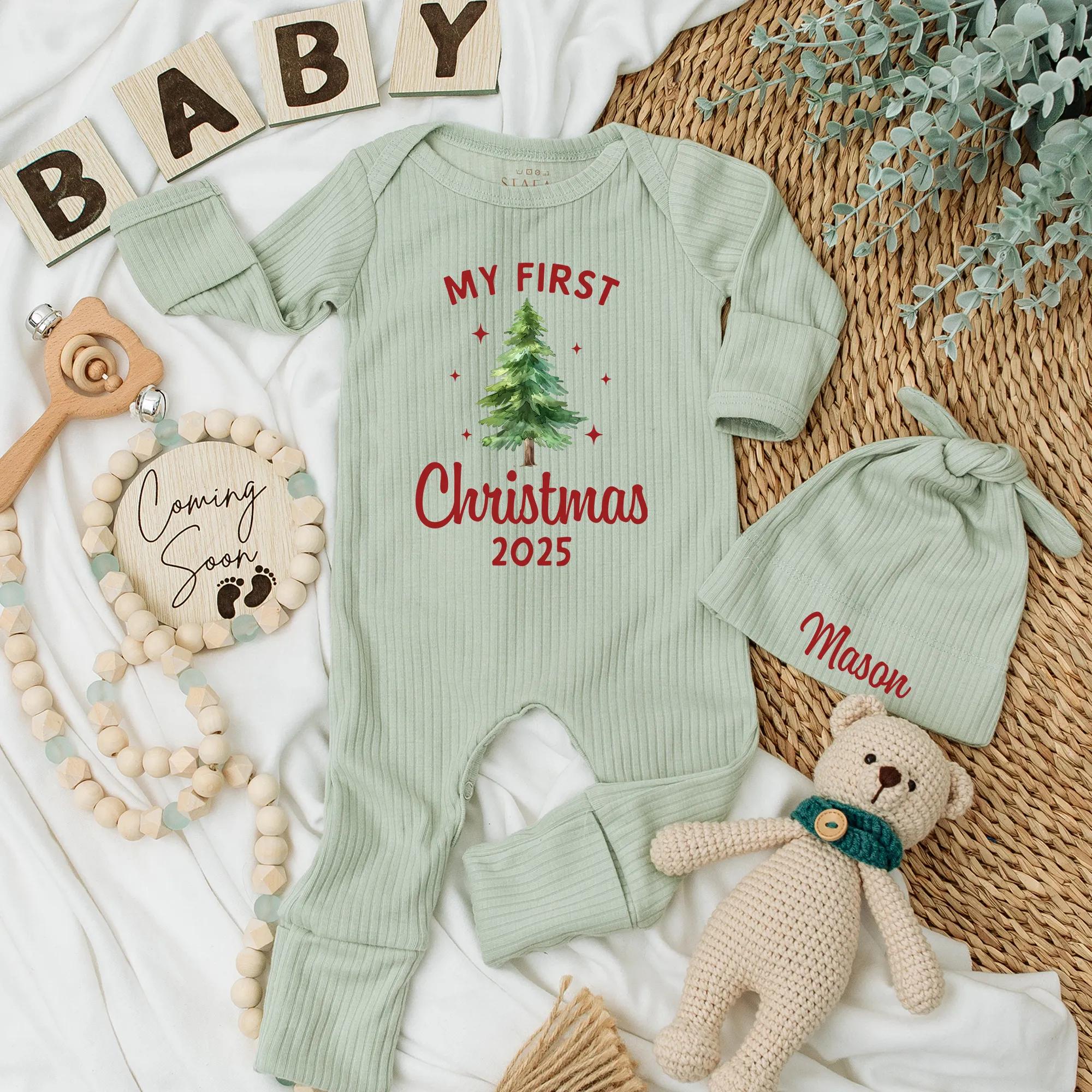 My First Christmas 2025 Baby Bodysuit Custom Outfit Newborn Holiday Tree Gender Neutral Soft Cotton Gift
