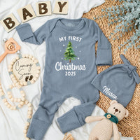 My First Christmas 2025 Baby Bodysuit Custom Outfit Newborn Holiday Tree Gender Neutral Soft Cotton Gift
