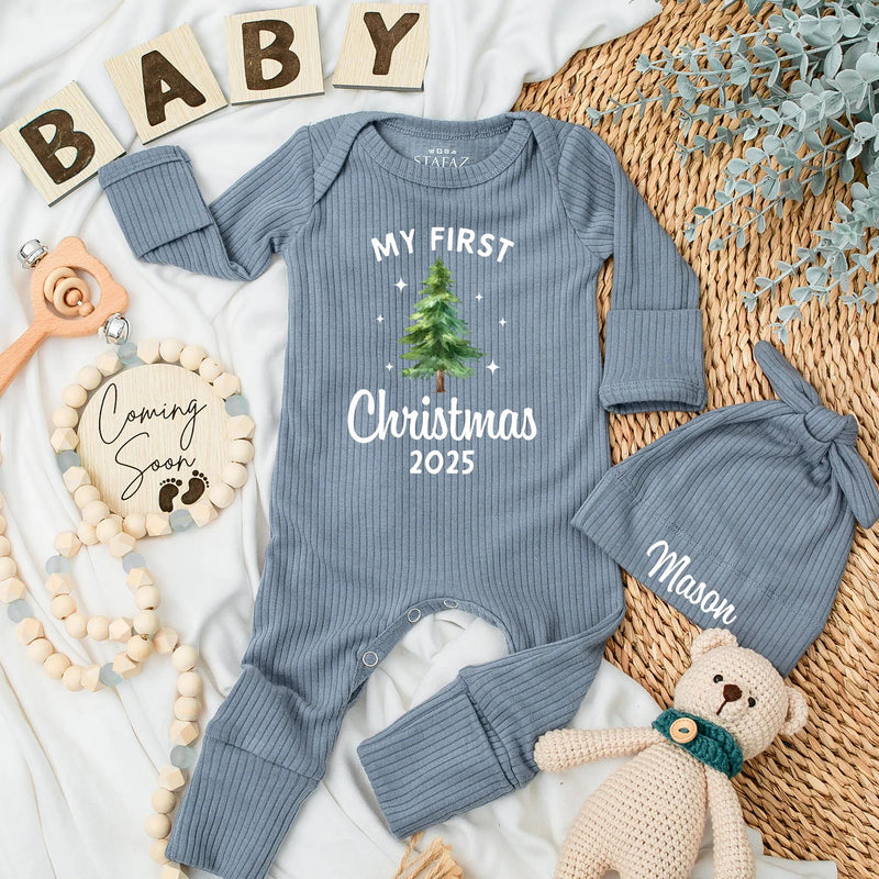 My First Christmas 2025 Baby Bodysuit Custom Outfit Newborn Holiday Tree Gender Neutral Soft Cotton Gift