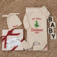 My First Christmas 2025 Baby Bodysuit Custom Outfit Newborn Holiday Tree Gender Neutral Soft Cotton Gift