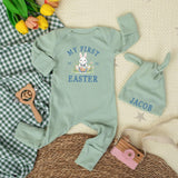 My First Easter 2026 Baby Romper with Personalized Name Hat Cute Bunny Outfit for Newborn Infant Gift Soft Cotton Holiday Clothes