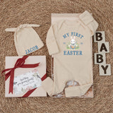 My First Easter 2026 Baby Romper with Personalized Name Hat Cute Bunny Outfit for Newborn Infant Gift Soft Cotton Holiday Clothes