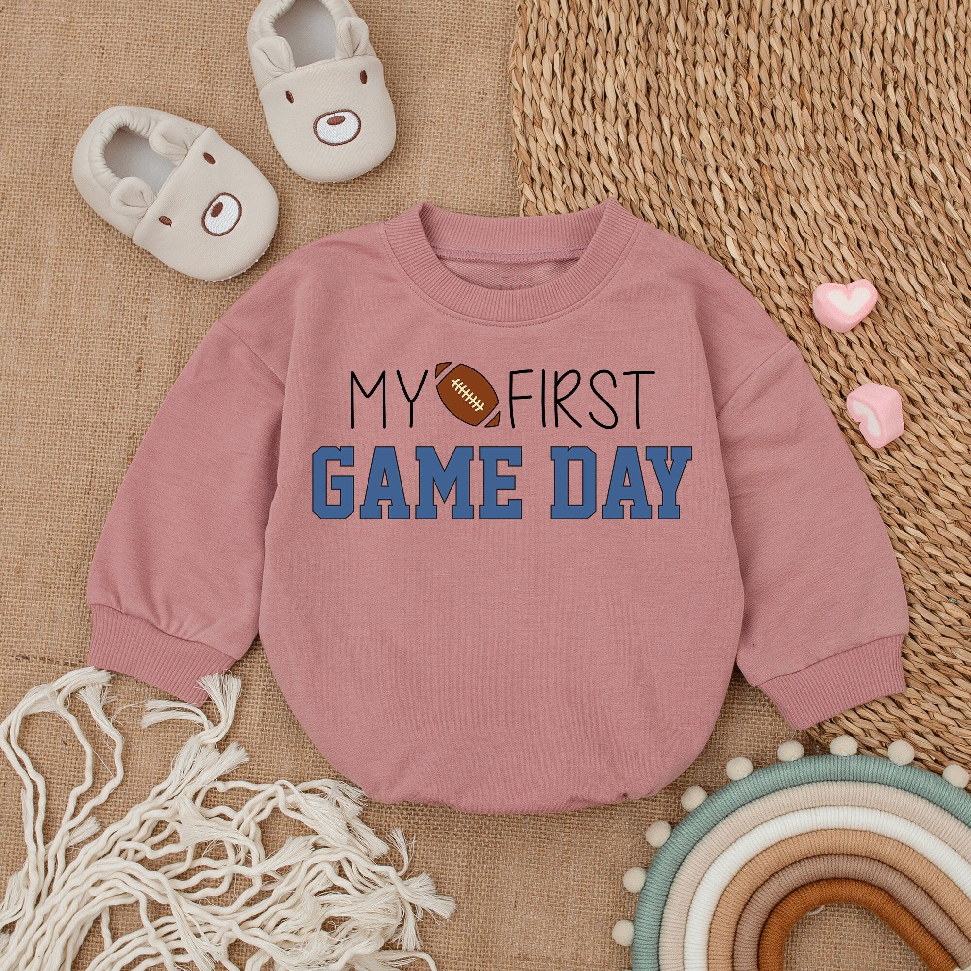 My First Game Day Romper Football Baby Outfit Newborn Gift Soft Cotton Bodysuit Perfect for Baby Shower or First Father's Day
