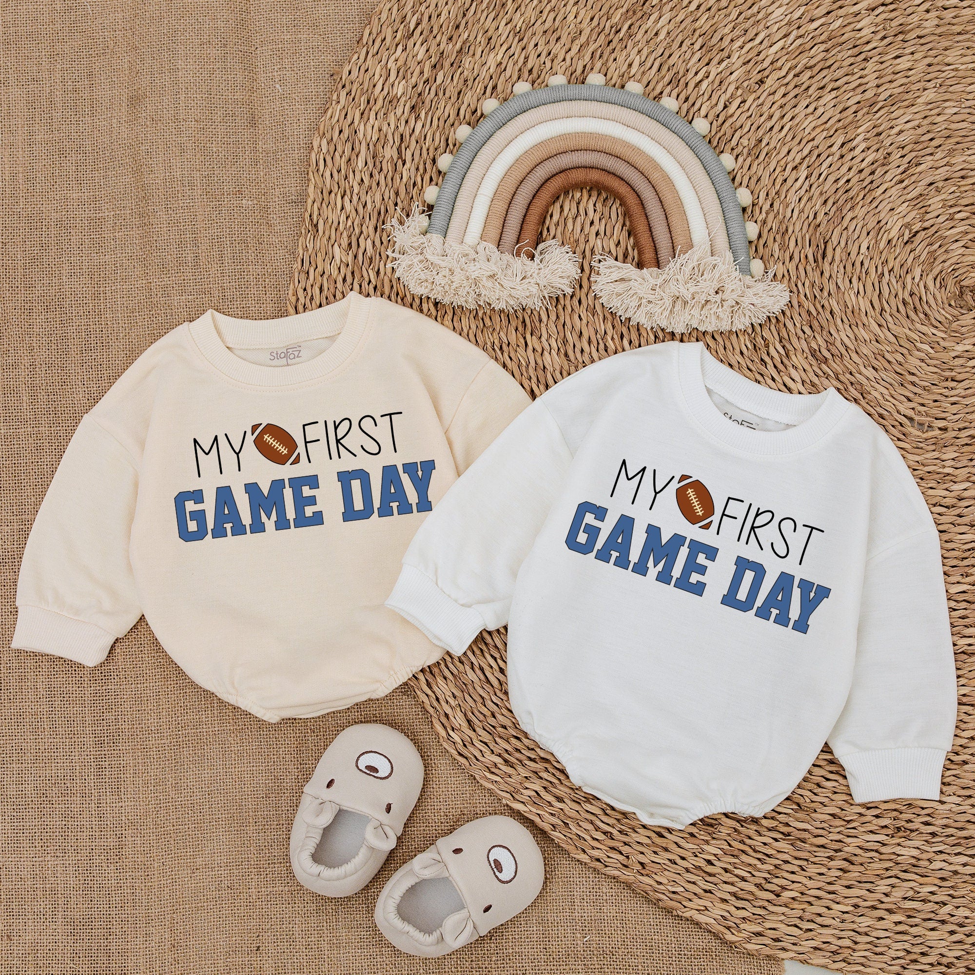 My First Game Day Romper Football Baby Outfit Newborn Gift Soft Cotton Bodysuit Perfect for Baby Shower or First Father's Day