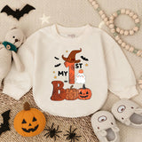 My First Halloween Baby Romper with Witch Hat Ghost Pumpkin Design Soft Cotton Bodysuit Infant Costume Outfit for Boy or Girl