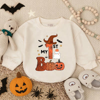 My First Halloween Baby Romper with Witch Hat Ghost Pumpkin Design Soft Cotton Bodysuit Infant Costume Outfit for Boy or Girl