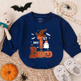 My First Halloween Baby Romper with Witch Hat Ghost Pumpkin Design Soft Cotton Bodysuit Infant Costume Outfit for Boy or Girl