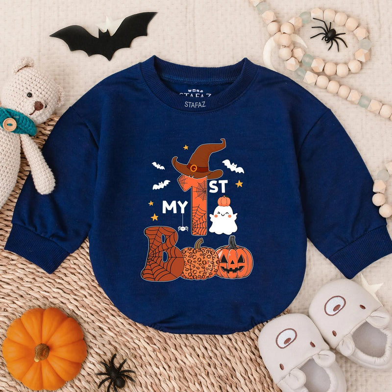 My First Halloween Baby Romper with Witch Hat Ghost Pumpkin Design Soft Cotton Bodysuit Infant Costume Outfit for Boy or Girl