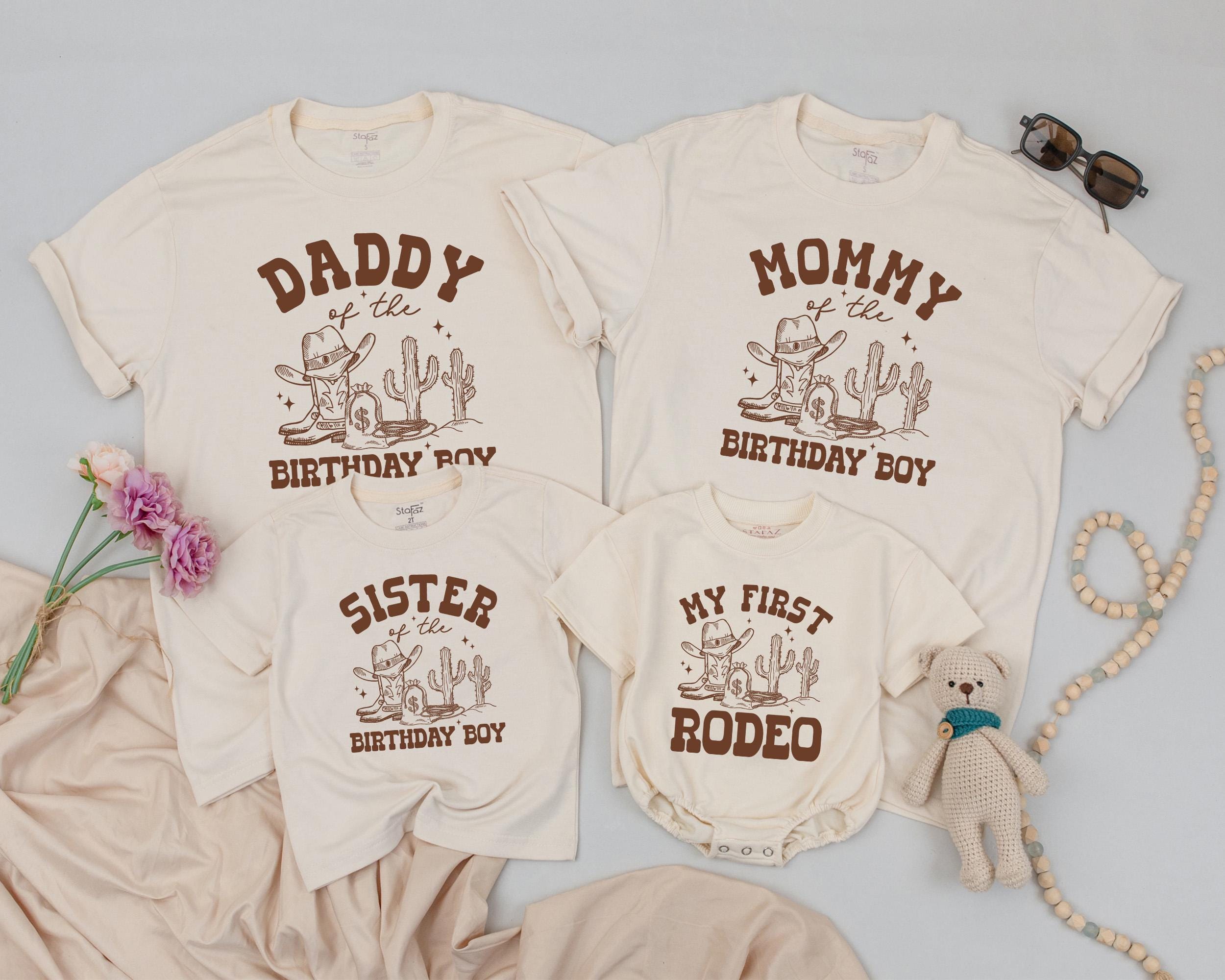 My First Rodeo 1st Birthday Shirts Cowboy Boots Hat Design Family Outfit Western Baby Gift Custom Party Clothes Cotton Comfortable