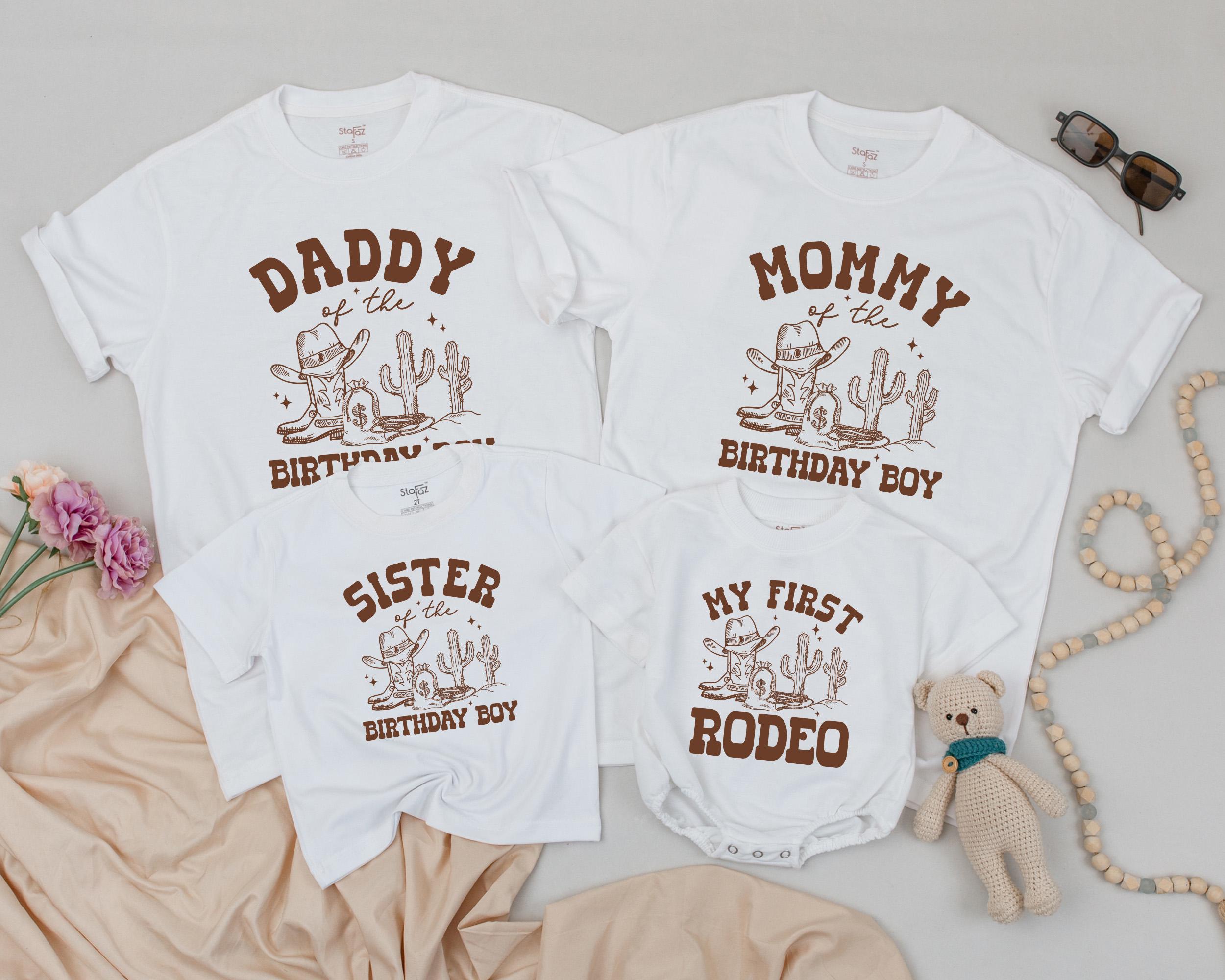 My First Rodeo 1st Birthday Shirts Cowboy Boots Hat Design Family Outfit Western Baby Gift Custom Party Clothes Cotton Comfortable