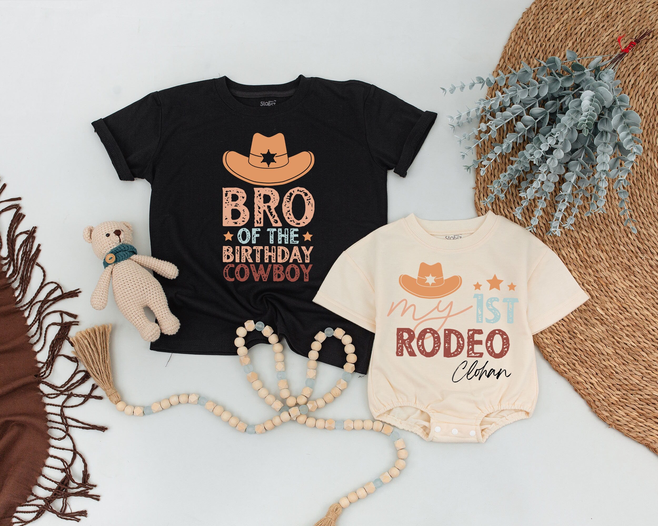 My First Rodeo Birthday Family Shirts Custom Western Cowboy Theme Matching Outfit Soft Cotton Toddler Boy Girl Party Celebration