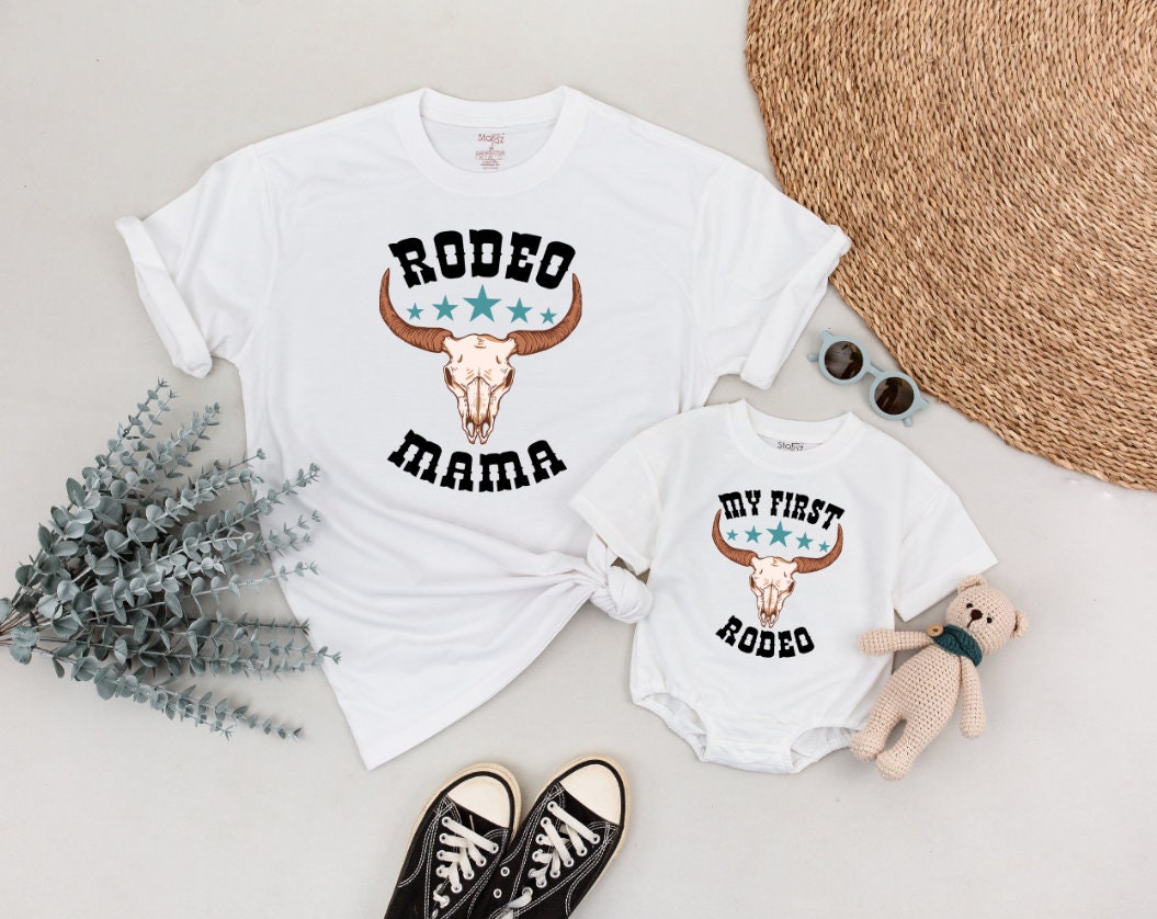 My First Rodeo Family Matching Shirt Western Theme Birthday Outfit Cotton Soft Baby Toddler Custom Celebratory Retro Design