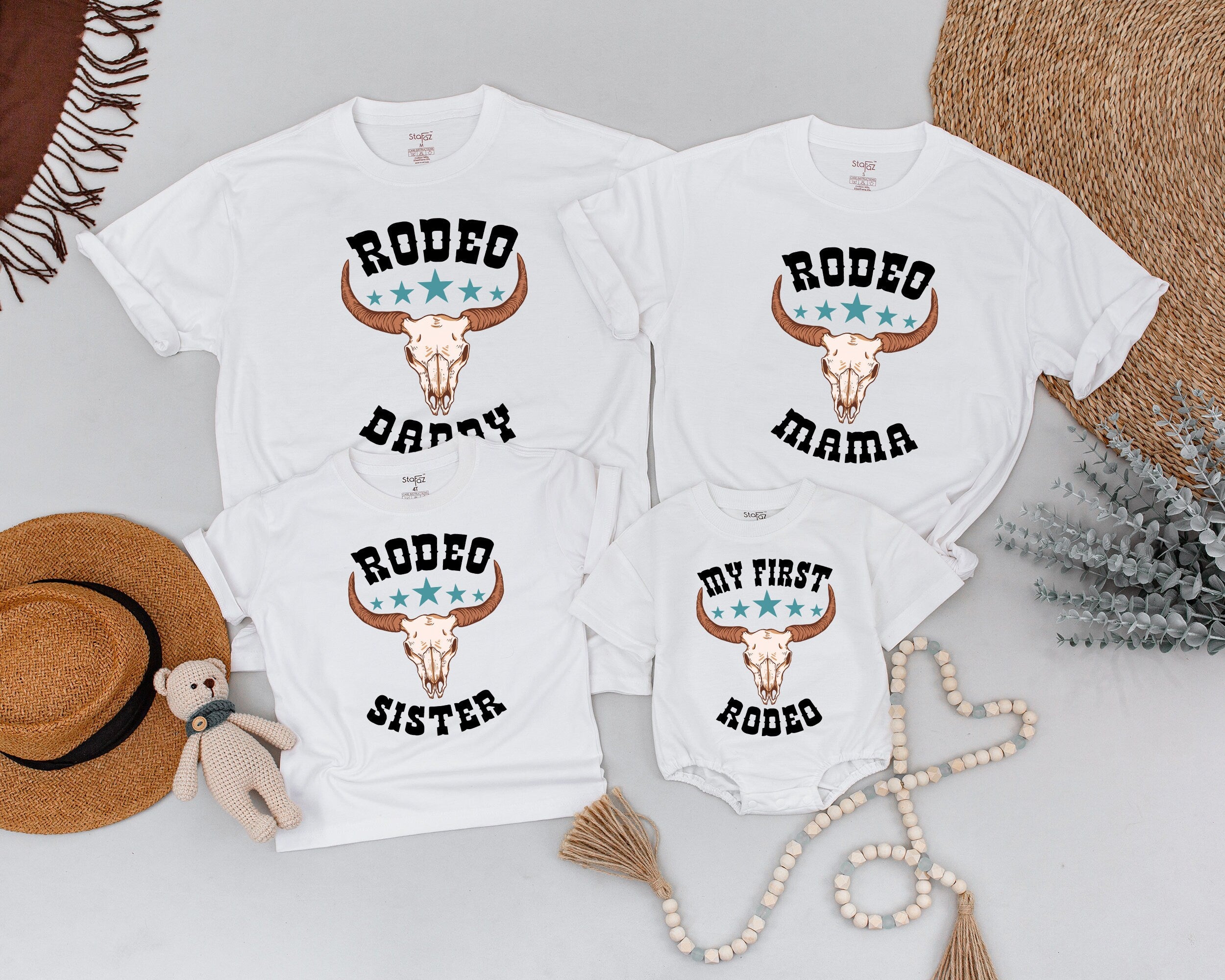 My First Rodeo Family Matching Shirt Western Theme Birthday Outfit Cotton Soft Baby Toddler Custom Celebratory Retro Design