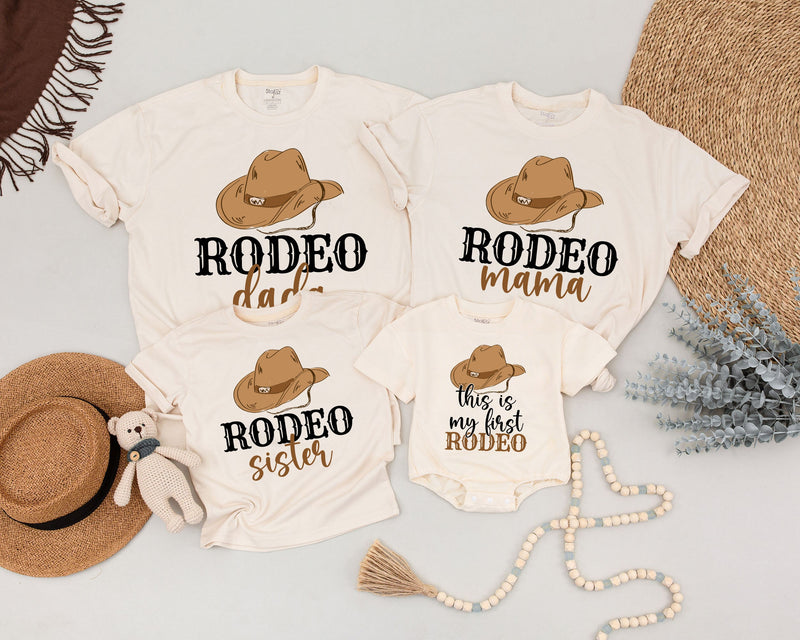 My First Rodeo Family Shirts Cowboy Birthday Outfit Western Baby Clothes Matching Set Soft Cotton Personalized for Boys Girls