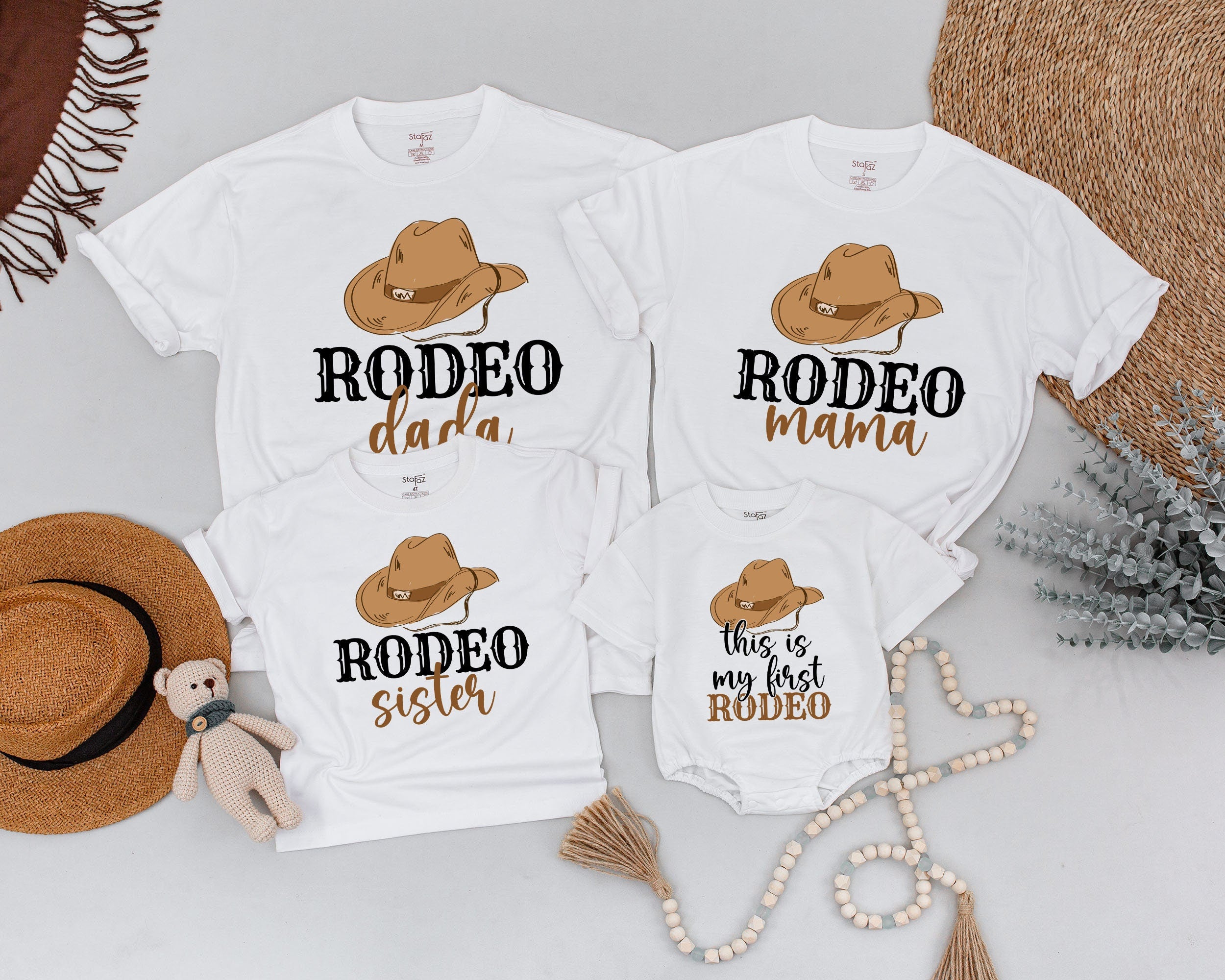 My First Rodeo Family Shirts Cowboy Birthday Outfit Western Baby Clothes Matching Set Soft Cotton Personalized for Boys Girls