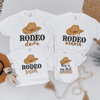 My First Rodeo Family Shirts Cowboy Birthday Outfit Western Baby Clothes Matching Set Soft Cotton Personalized for Boys Girls