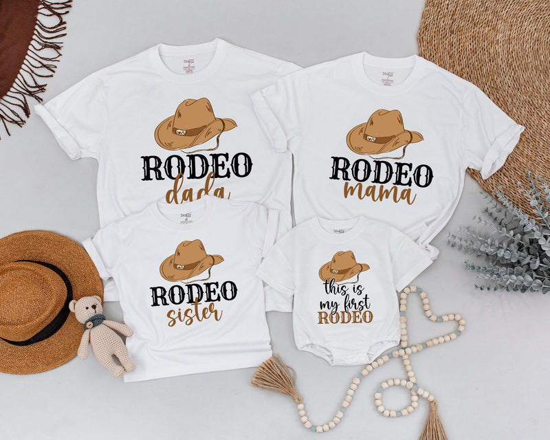 My First Rodeo Family Shirts Cowboy Birthday Outfit Western Baby Clothes Matching Set Soft Cotton Personalized for Boys Girls