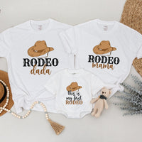 My First Rodeo Family Shirts Cowboy Birthday Outfit Western Baby Clothes Matching Set Soft Cotton Personalized for Boys Girls