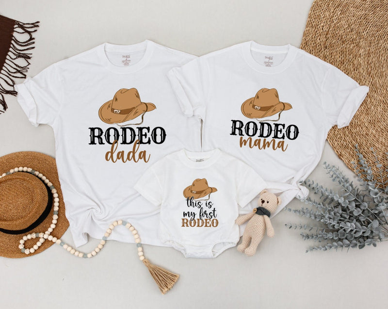 My First Rodeo Family Shirts Cowboy Birthday Outfit Western Baby Clothes Matching Set Soft Cotton Personalized for Boys Girls