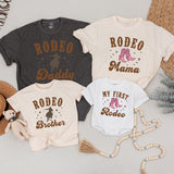 My First Rodeo Matching Family Birthday Shirt Cowboy Boot Design Baby Romper Western Party Outfit Soft Cotton Customizable Names
