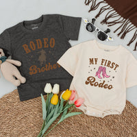 My First Rodeo Matching Family Birthday Shirt Cowboy Boot Design Baby Romper Western Party Outfit Soft Cotton Customizable Names