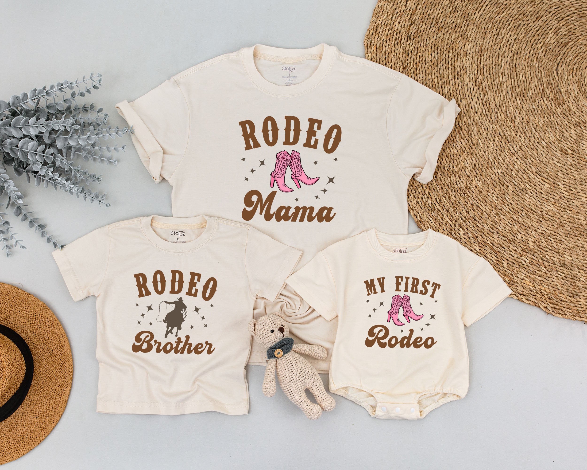 My First Rodeo Matching Family Birthday Shirt Cowboy Boot Design Baby Romper Western Party Outfit Soft Cotton Customizable Names