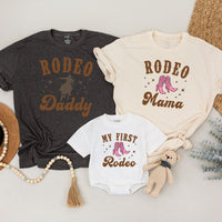 My First Rodeo Matching Family Birthday Shirt Cowboy Boot Design Baby Romper Western Party Outfit Soft Cotton Customizable Names