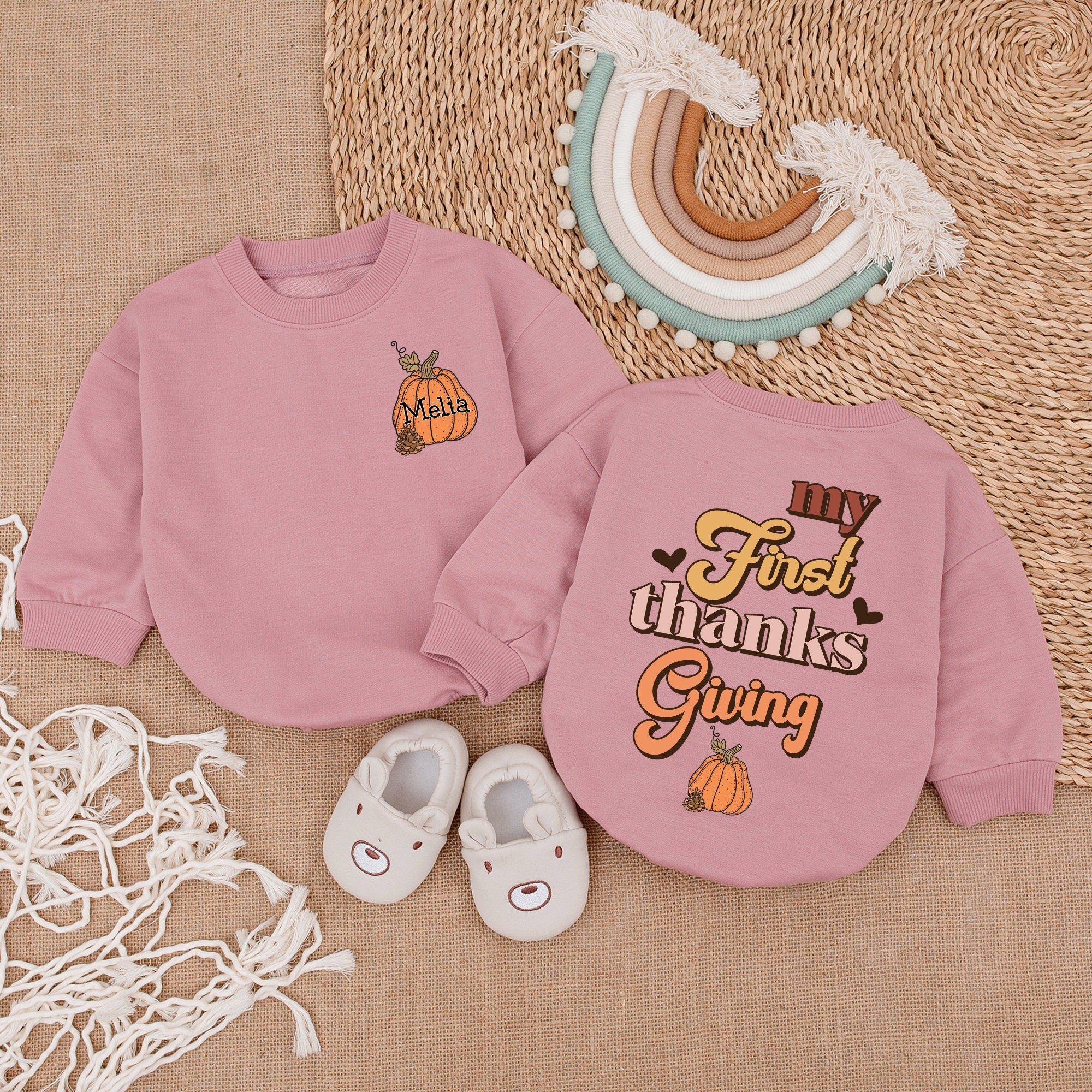 My First Thanksgiving Baby Romper Cute Pumpkin Design Infant Outfit Soft Comfortable Fall Holiday Wear
