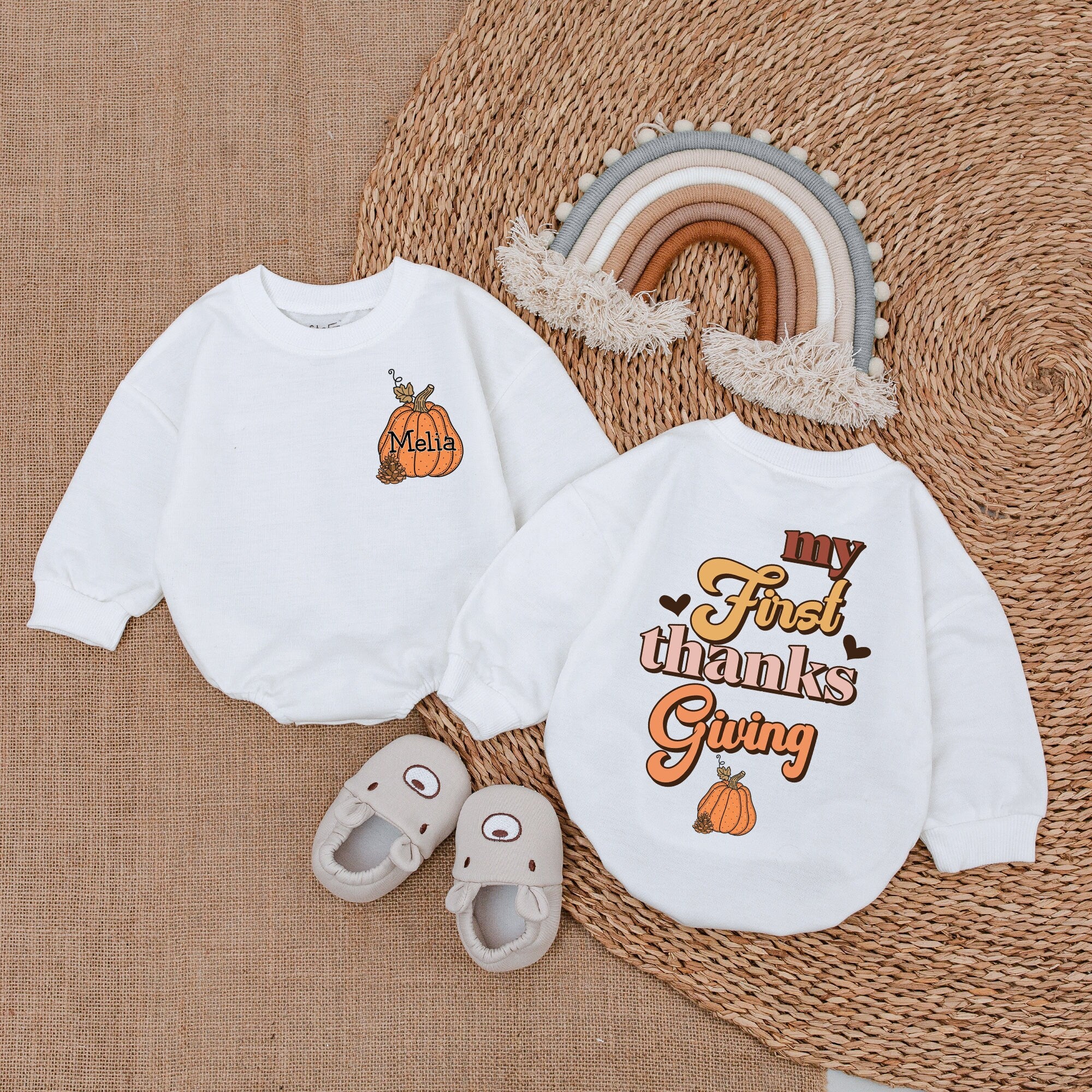 My First Thanksgiving Baby Romper Cute Pumpkin Design Infant Outfit Soft Comfortable Fall Holiday Wear