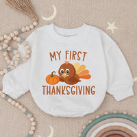 My First Thanksgiving Baby Romper with Cute Turkey and Pumpkin Design, Adorable Autumn Outfit for Infant or Toddler Boys and Girls Gift