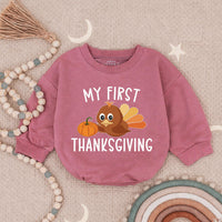 My First Thanksgiving Baby Romper with Cute Turkey and Pumpkin Design, Adorable Autumn Outfit for Infant or Toddler Boys and Girls Gift