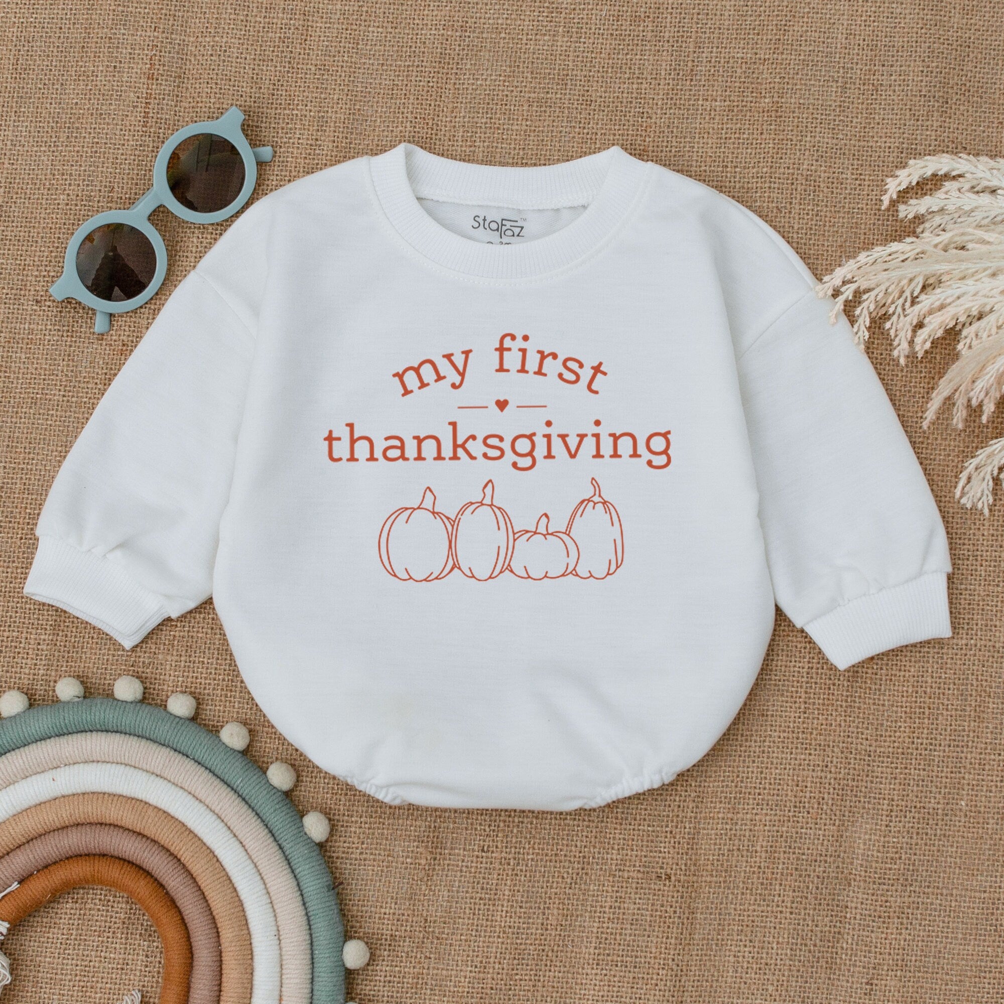 My First Thanksgiving Baby Romper with Pumpkin Design Autumn Toddler Holiday Outfit Soft Comfortable Cotton Infant Bodysuit Gift