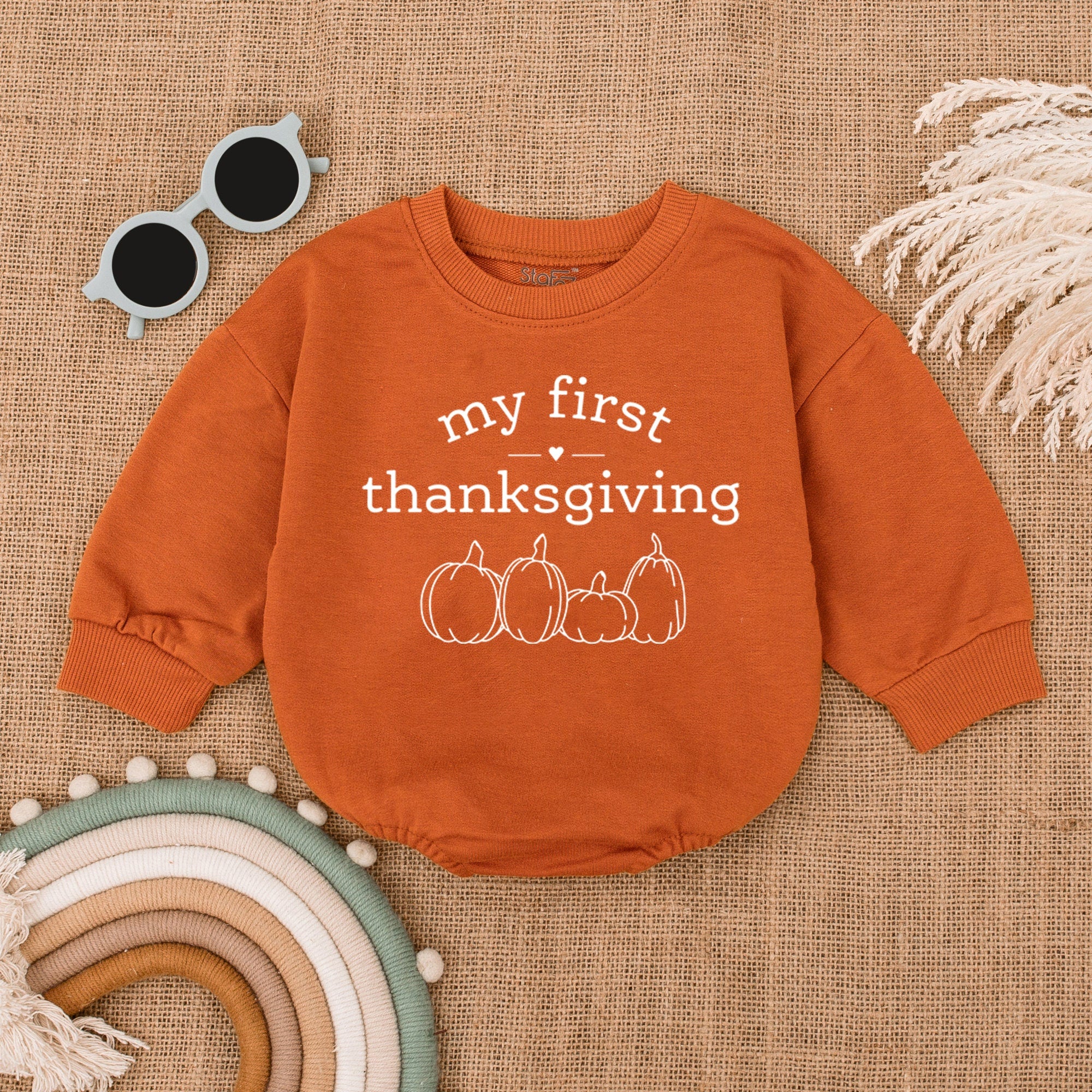 My First Thanksgiving Baby Romper with Pumpkin Design Autumn Toddler Holiday Outfit Soft Comfortable Cotton Infant Bodysuit Gift