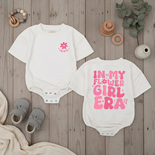 'In My Flower Girl Era' Baby Romper with Custom Name, Cute Pink Floral Design, Wedding Day Outfit for Baby Girls, Flower Girl Gift