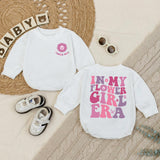 In My Flower Girl Era Baby Romper with Pink and Purple Floral Text, Soft Cotton Newborn Outfit, Matching Family Wedding Party Gift Idea