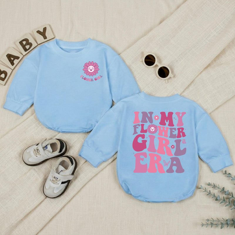 In My Flower Girl Era Baby Romper with Pink and Purple Floral Text, Soft Cotton Newborn Outfit, Matching Family Wedding Party Gift Idea