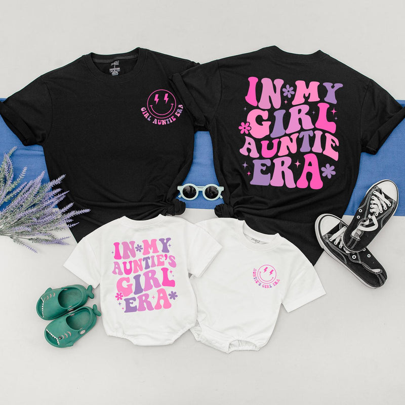 In My Girl Auntie Era Matching Shirts Retro Hot Pink Design Family Gift for Aunt and Niece Cute Birthday Custom Flower Graphic Tee