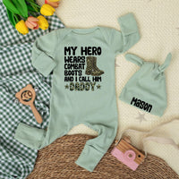 My Hero Wears Combat Boots Baby Bodysuit with Camo Daddy Design Custom Gift for Newborns Fathers Day Army Dad Baby Shower Outfit