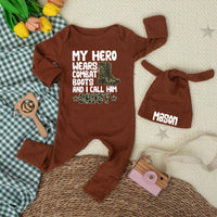 My Hero Wears Combat Boots Baby Bodysuit with Camo Daddy Design Custom Gift for Newborns Fathers Day Army Dad Baby Shower Outfit