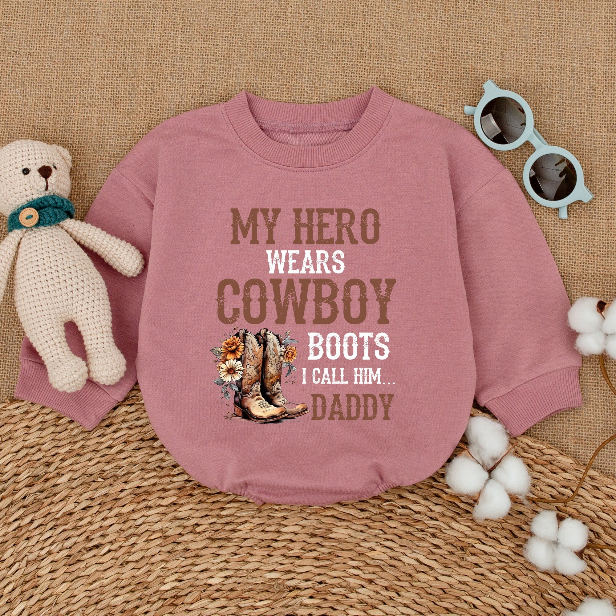 My Hero Wears Cowboy Boots Daddy Romper Baby Shower Gift Western Baby Clothes Cowboy Boot Design Father's Day Infant Outfit