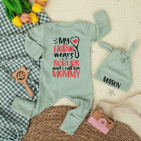 My Hero Wears Scrubs Baby Bodysuit with Stethoscope Graphic Custom Nurse Mom Gift Newborn Clothes Soft Cotton Medical Baby Shower Outfit