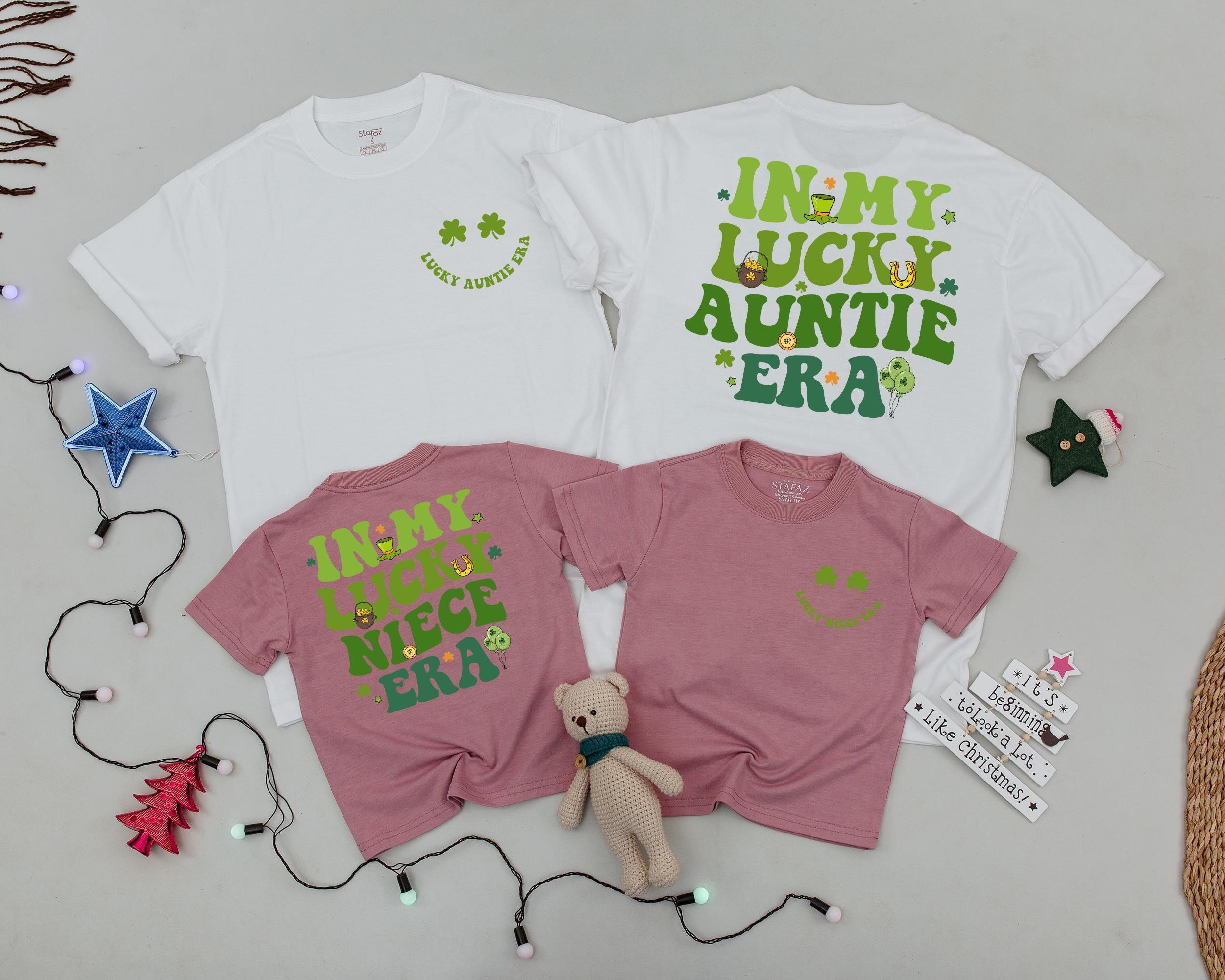 In My Lucky Era Saint Patrick's Day Family Shirt Fun Shamrock Design Aunt Niece Matching Gift Soft Cotton Comfortable Celebration Tee