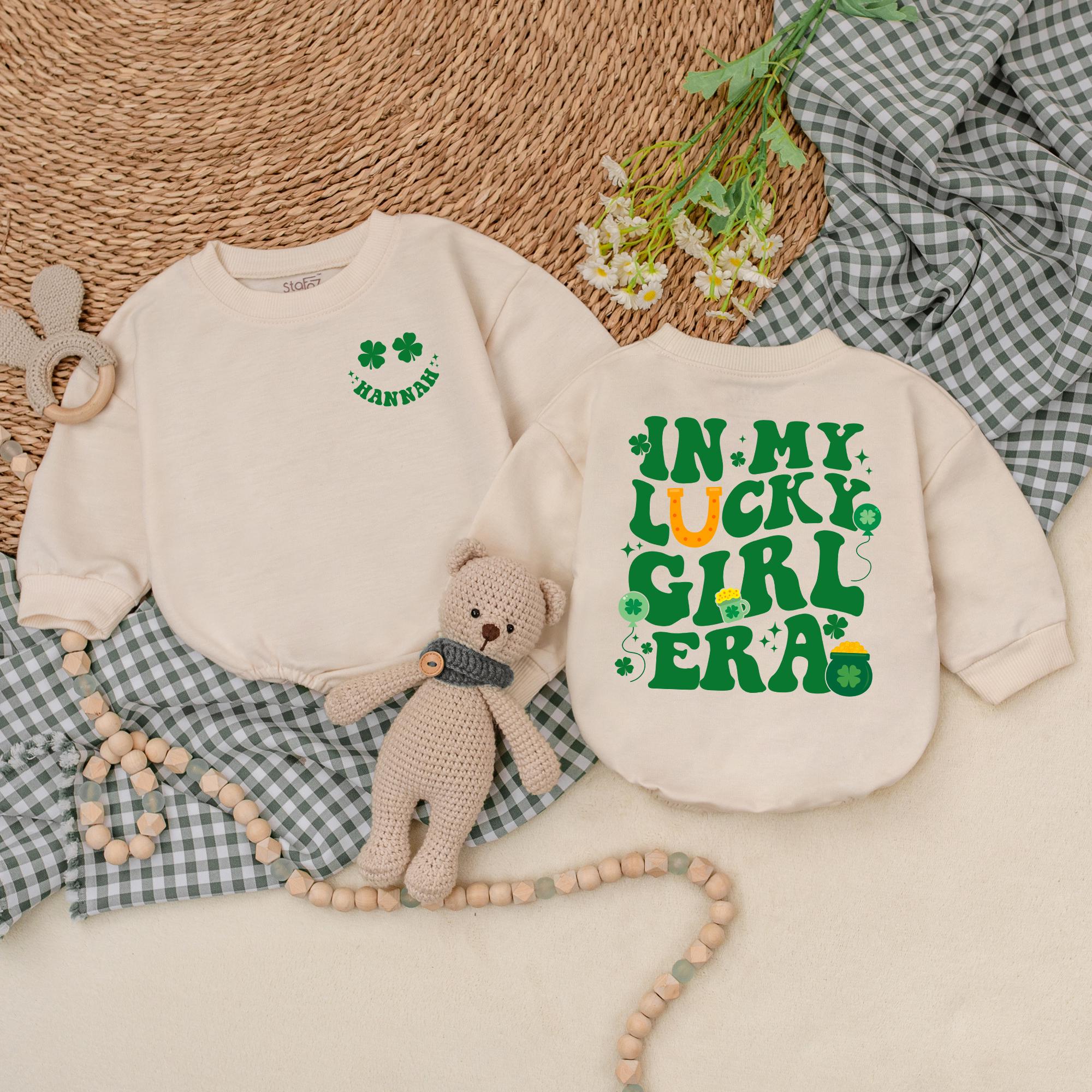 In My Lucky Girl Era Baby Romper for St Patrick's Day Fun Infant Gift Vibrant Shamrock Flower Design Comfortable Cotton Outfit